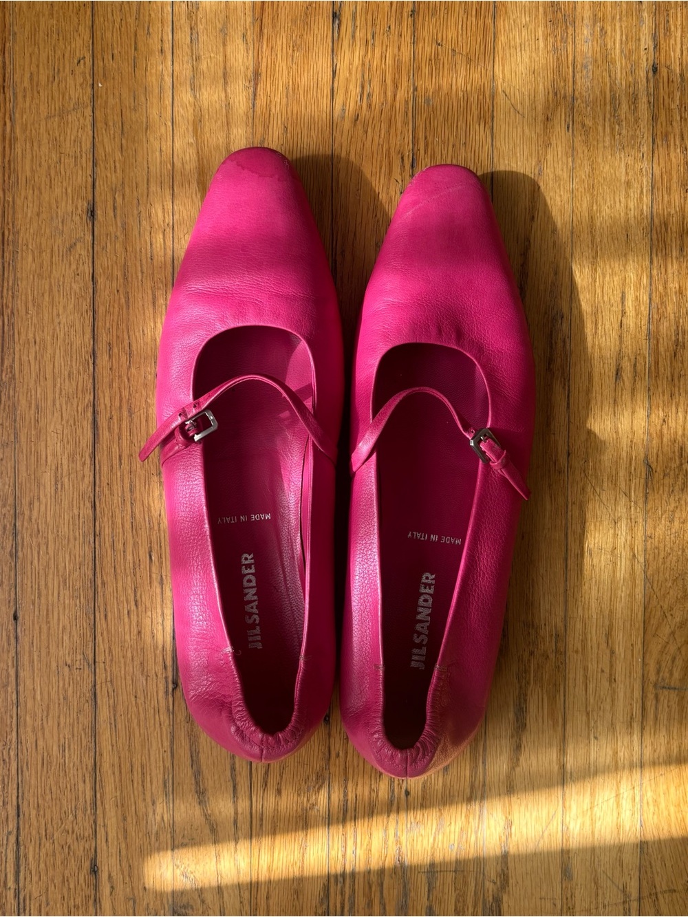 Jil Sander Fuchsia Leather Mary Jane Flats  Eur 39